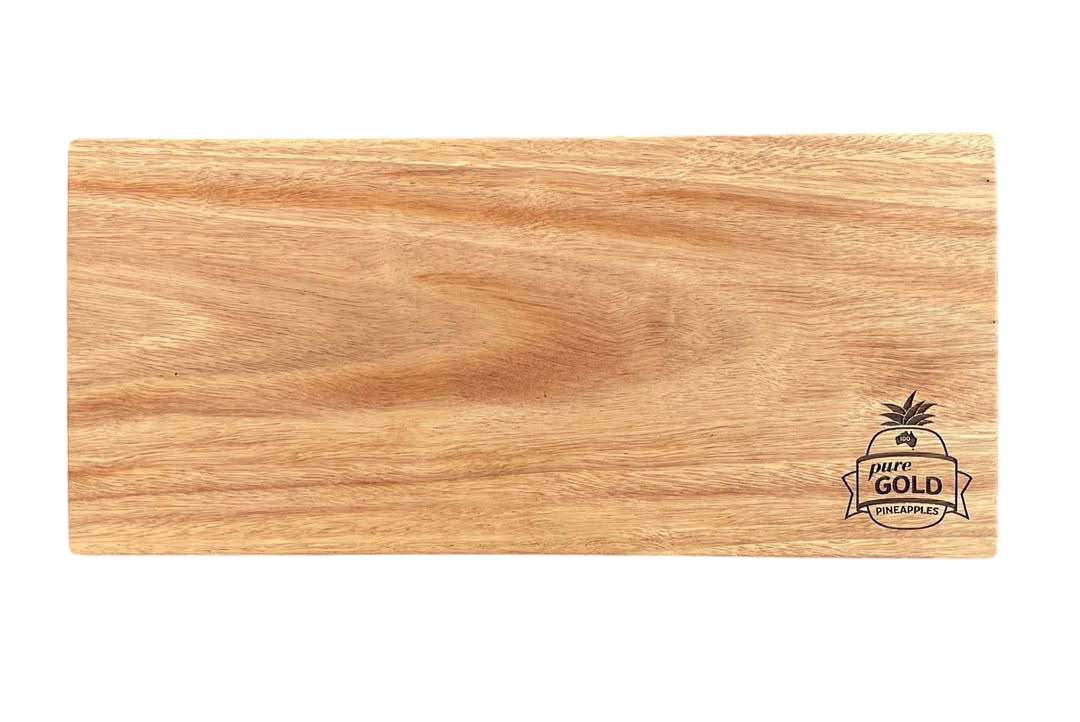 Light blackbutt timber rectangular corporate gift board custom made for Australias well known Pure Gold Pineapples