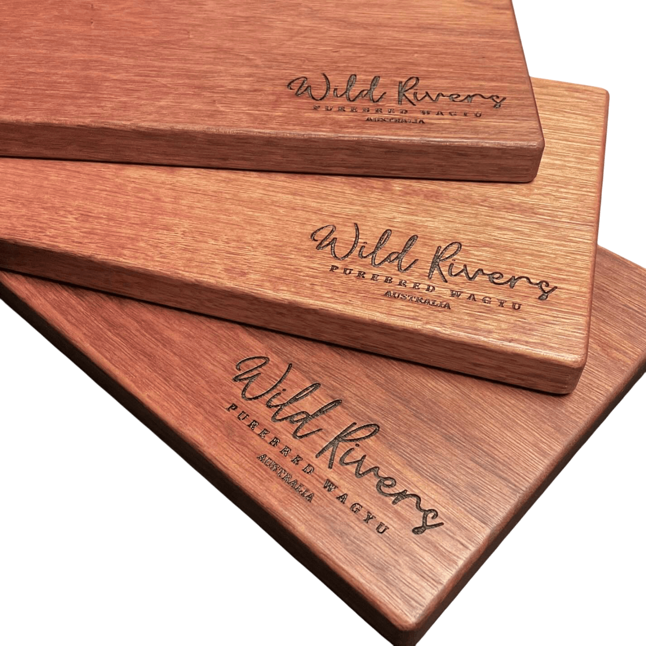 A selection of logo engraved boards boards made for Wild Rivers Meat Suppliers