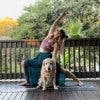 Testimonial profile picture of girl stretching with her dog