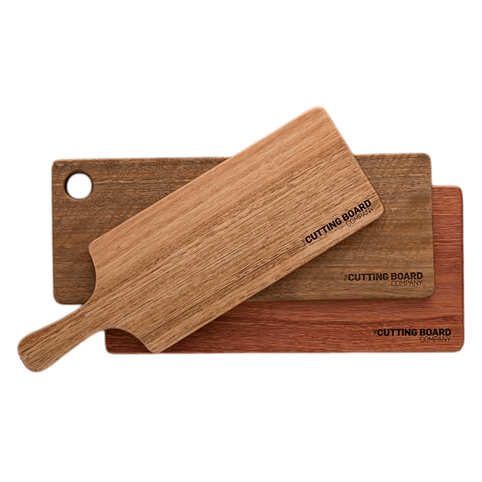 A display of our value range corporate gift boards, a paddle board, a cheese board and a chopping board