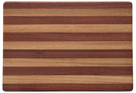 A top down view of our butcher block board in mixed timbers