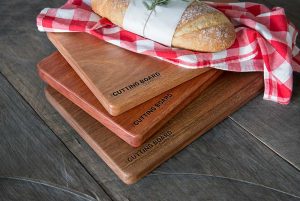 Premium package cutting board options styled with bread loaf